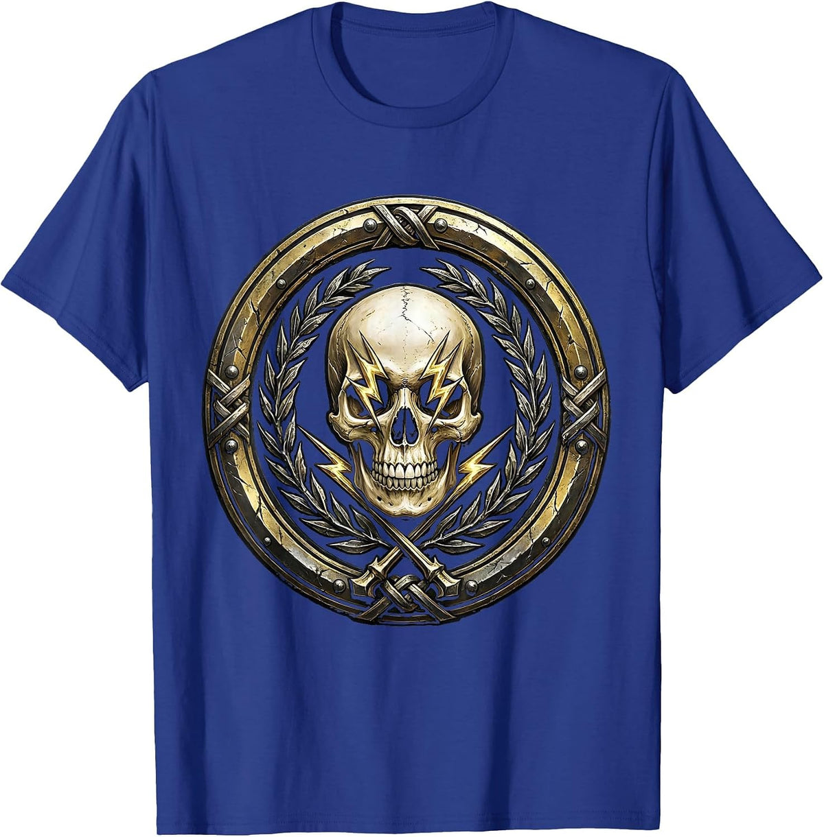 Skull With Lightning Bolt Eyes Metal Band Graphic T-Shirt - Royal Blue