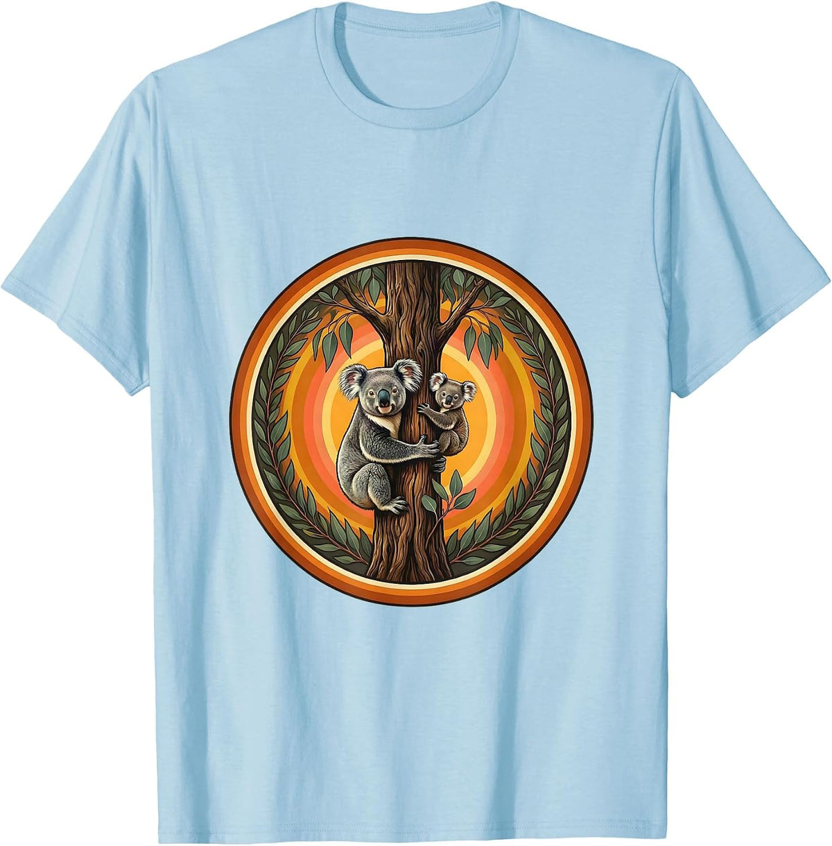 Men's Mama Koala and Baby Clinging to Tree Design T-Shirt - Baby Blue
