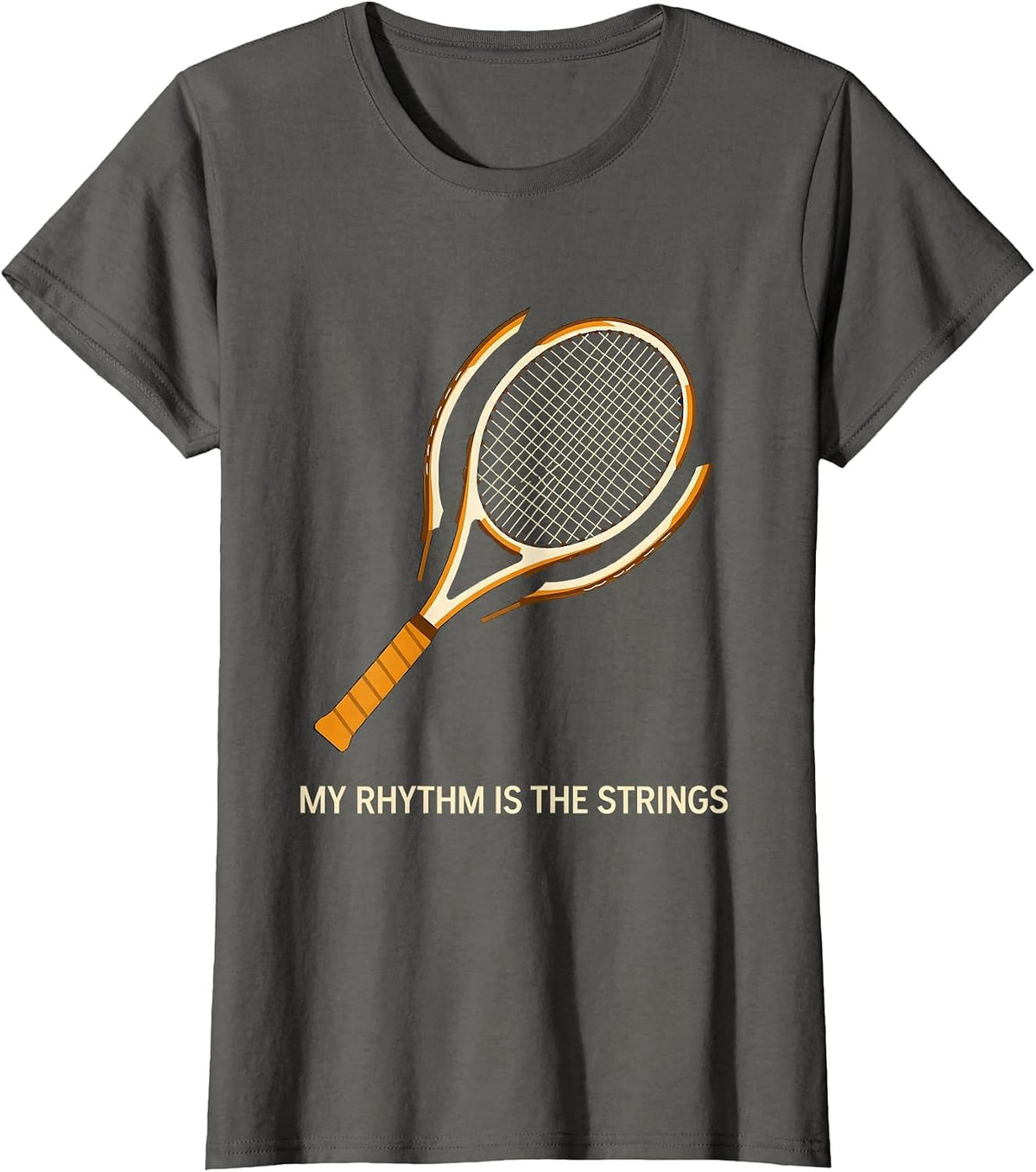 Women's My Rhythm Is The Strings Editorial Conceptual Tennis Player T-Shirt - Asphalt Grey