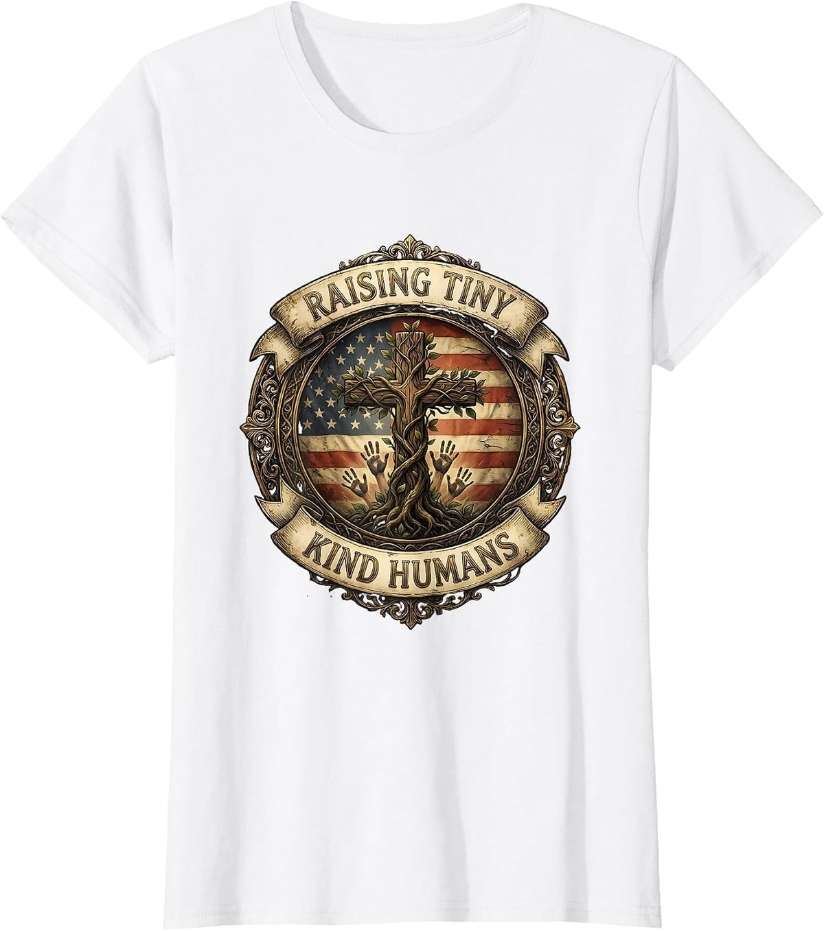 Raising Tiny Kind Humans Daycare Teacher Design T-Shirt - White