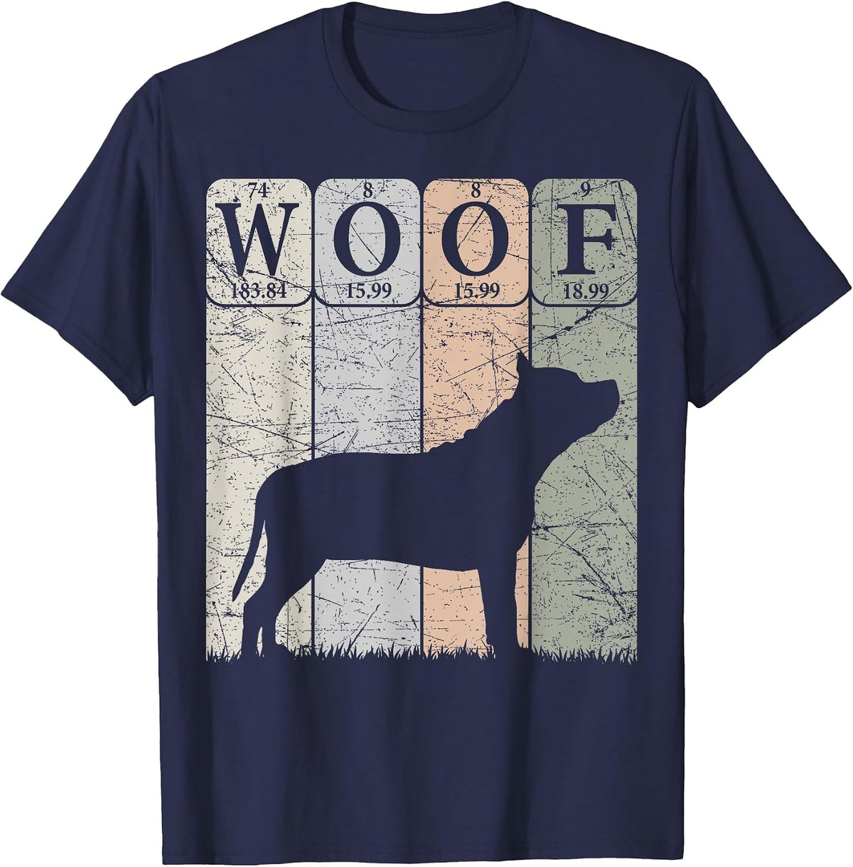 Staffordshire Bull Terrier Periodic Table Elements Woof T-Shirt - Navy Blue