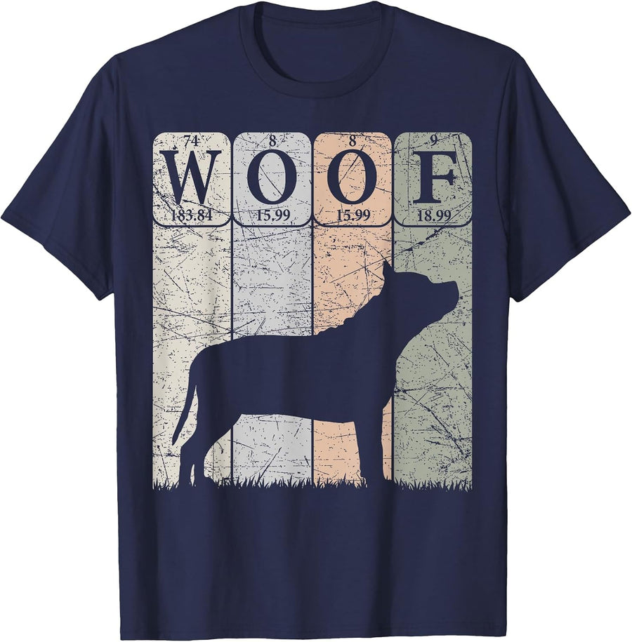 Staffordshire Bull Terrier Periodic Table Elements Woof T-Shirt - Navy Blue