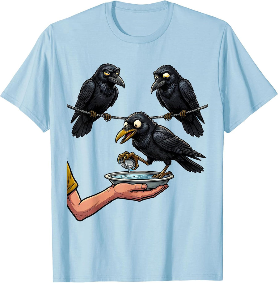 Men's Crow Bottle Cap Delivery Dark Humor Gothic Halloween T-Shirt - Baby Blue