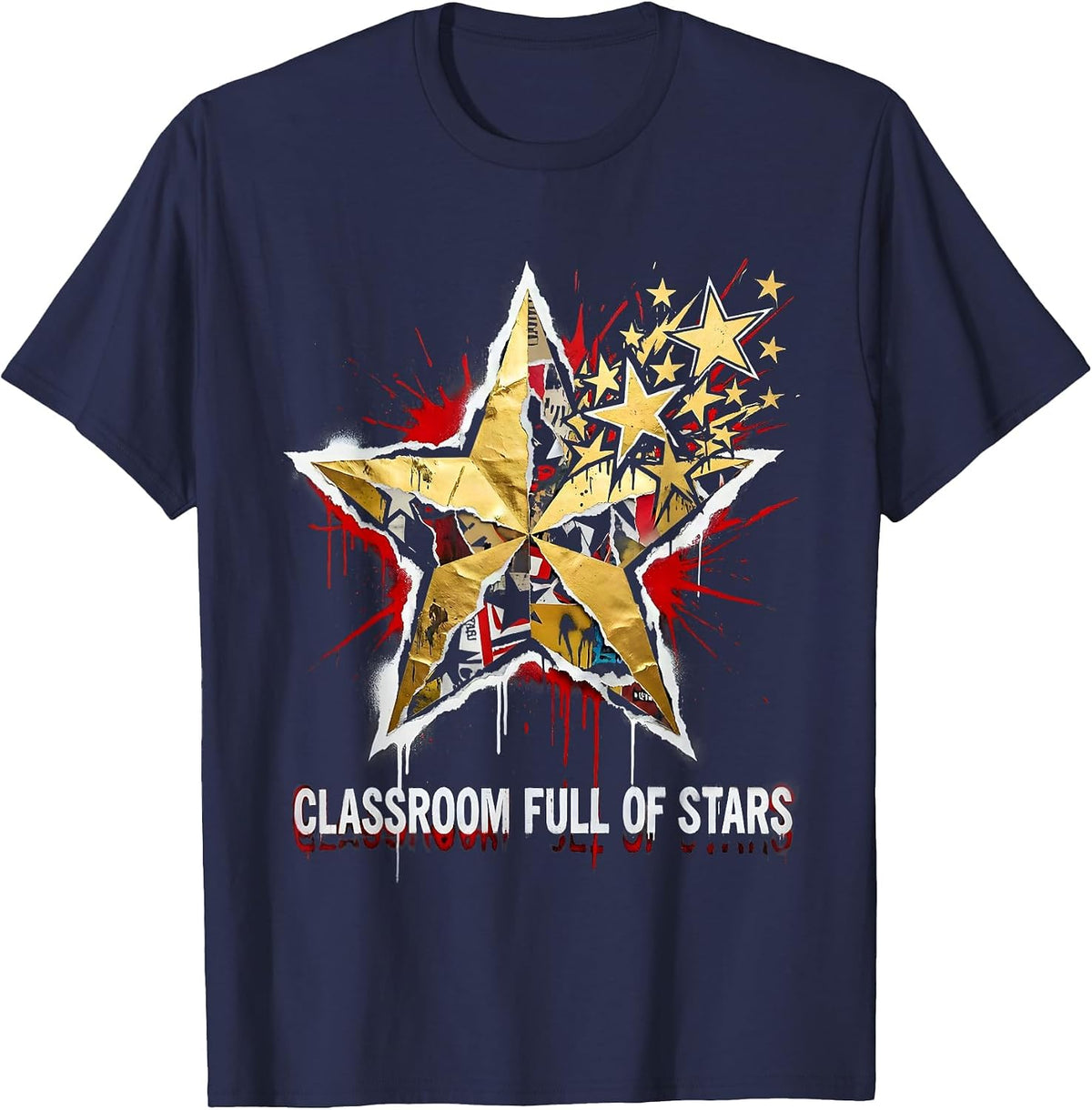 Classroom Full of Stars Preschool Teacher Design T-Shirt - Navy Blue