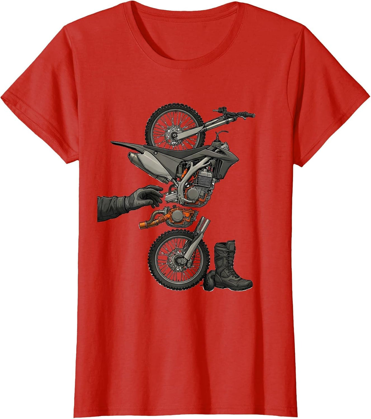 Women's Dirt Bike Parts Exploded View Technical Biker Gift T-Shirt - Red