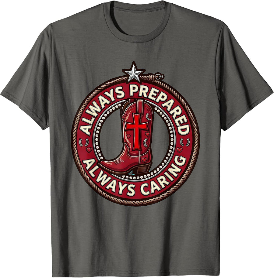 Always Prepared Always Caring School Nurse Design T-Shirt - Asphalt Grey