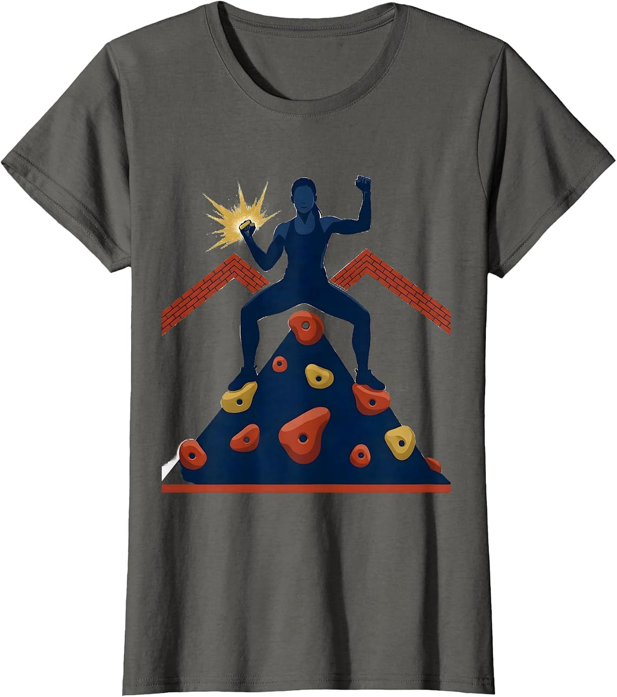 Women's Bouldering Woman Climber Victory Pose Humor T-Shirt - Asphalt Grey