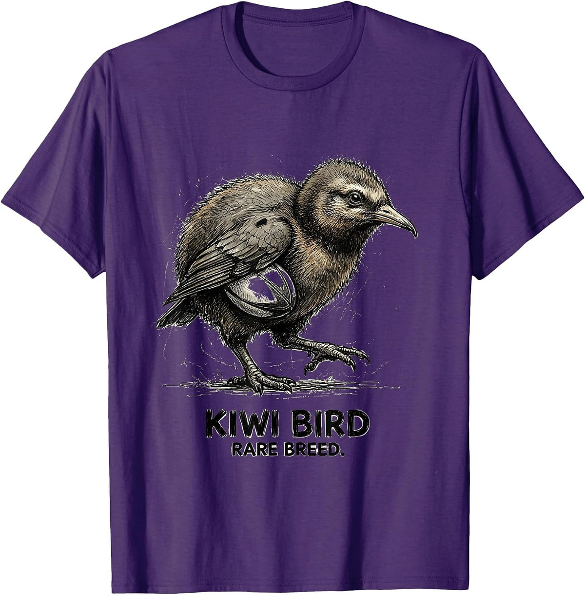 Kiwi Bird. Rare Breed. Hand-Sketched Design T-Shirt - Purple