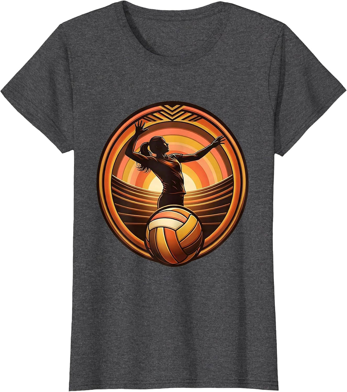 Women's Volleyball Player Silhouette Stadium Lights Graphic T-Shirt - Dark Heather Grey