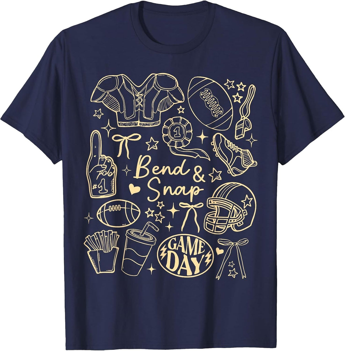 Funny Game Day Touchdown Season Cute Bend and Snap Football T-Shirt - Navy Blue