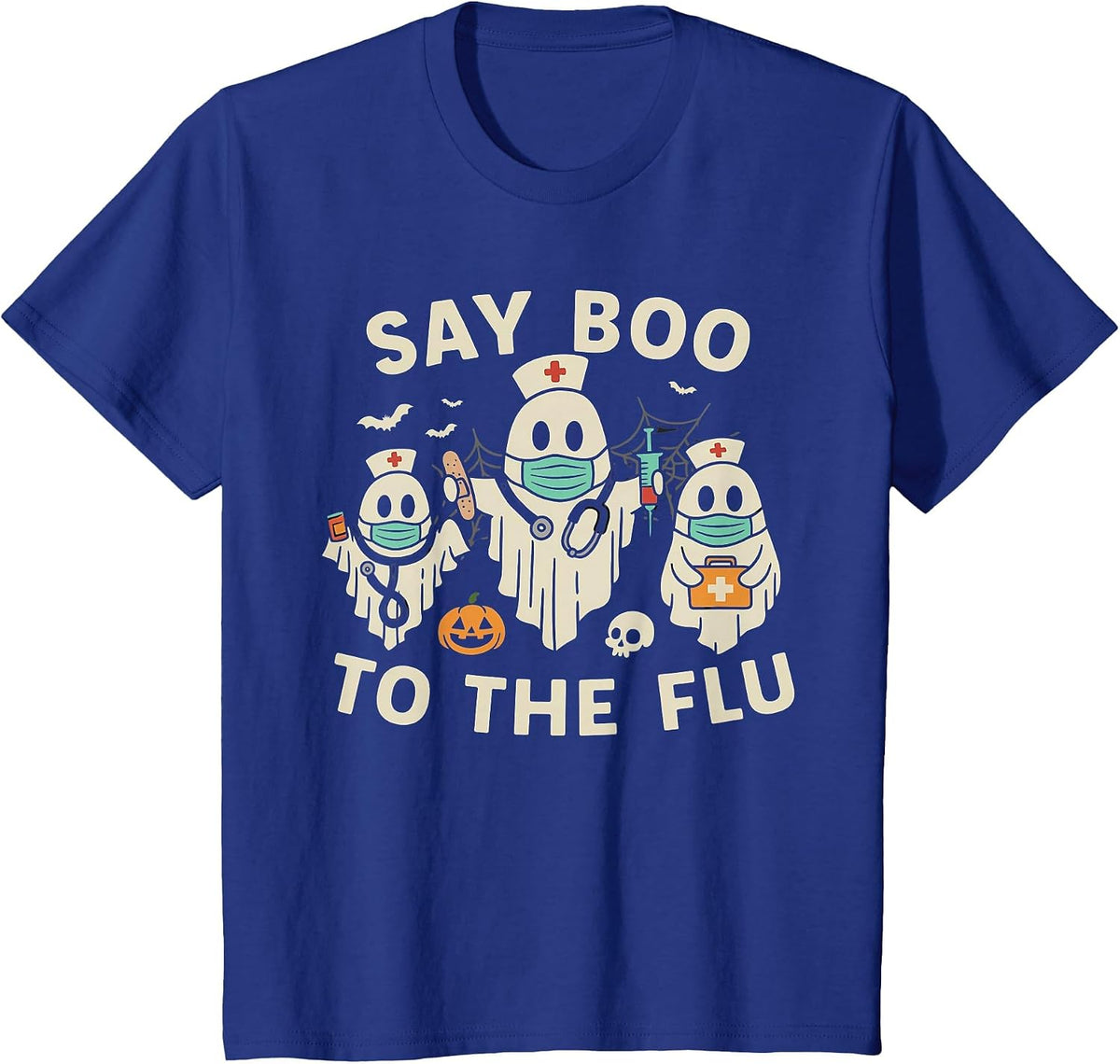 Nurse Halloween Ghost Crew Vaccine Say Boo to the flu T-Shirt - Royal Blue