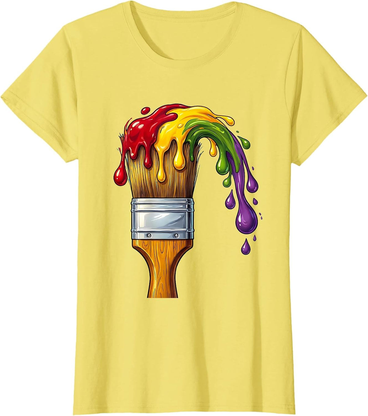 Pre K Teacher Rainbow Paintbrush Art Design T-Shirt - Lemon Yellow