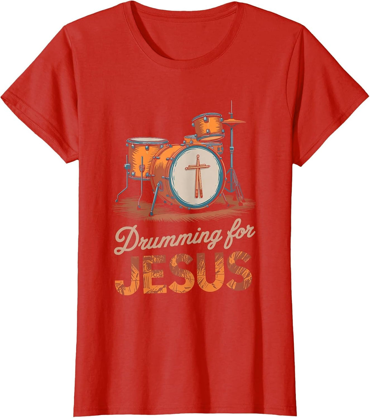 Drumming for Jesus, Drums Percussionist and Drummer Drumming T-Shirt - Red