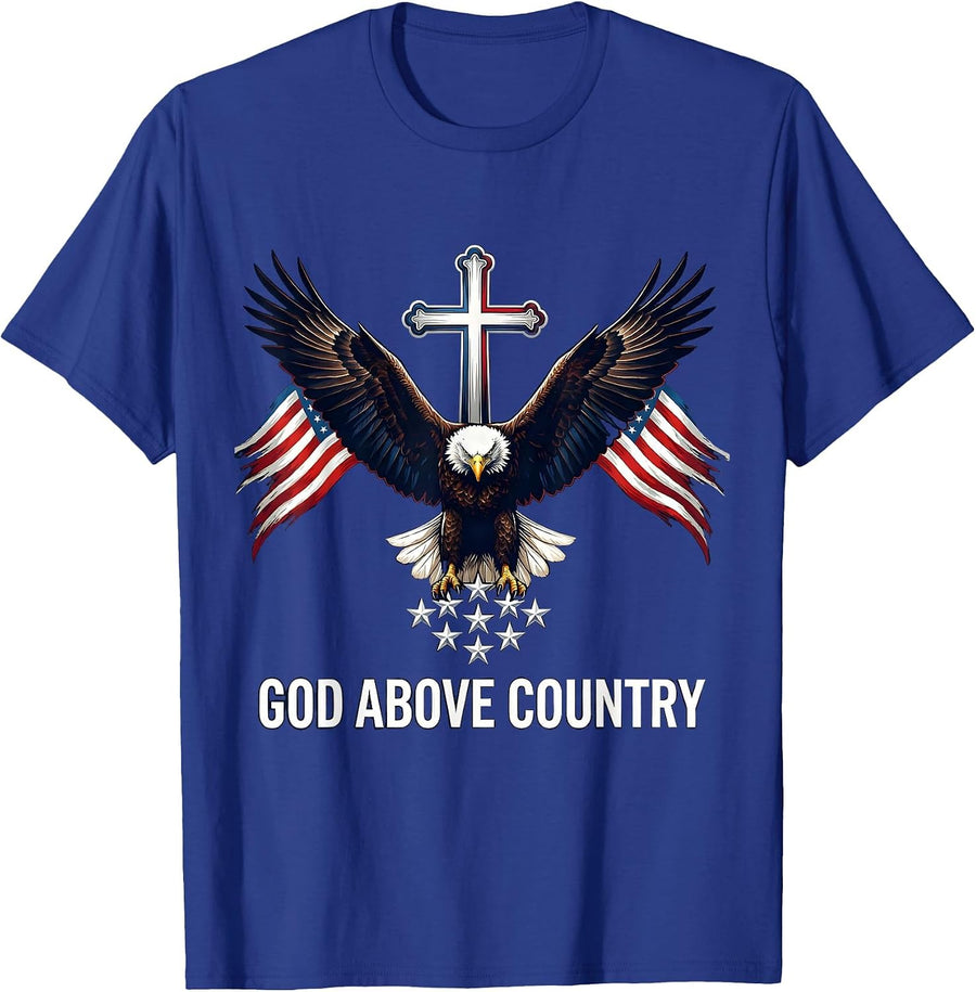 God Above Country Patriotic Christian Faith Over Fear US T-Shirt - Royal Blue