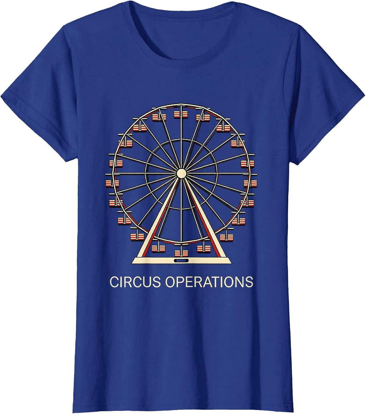 Women's Circus Operations Geometric Ferris Wheel Staff Party Costume T-Shirt - Royal Blue