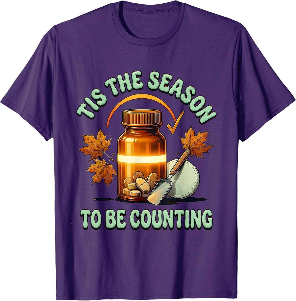 Men's Tis The Season To Be Counting Retro 70s Pharmacy Tech Humor T-Shirt - Purple
