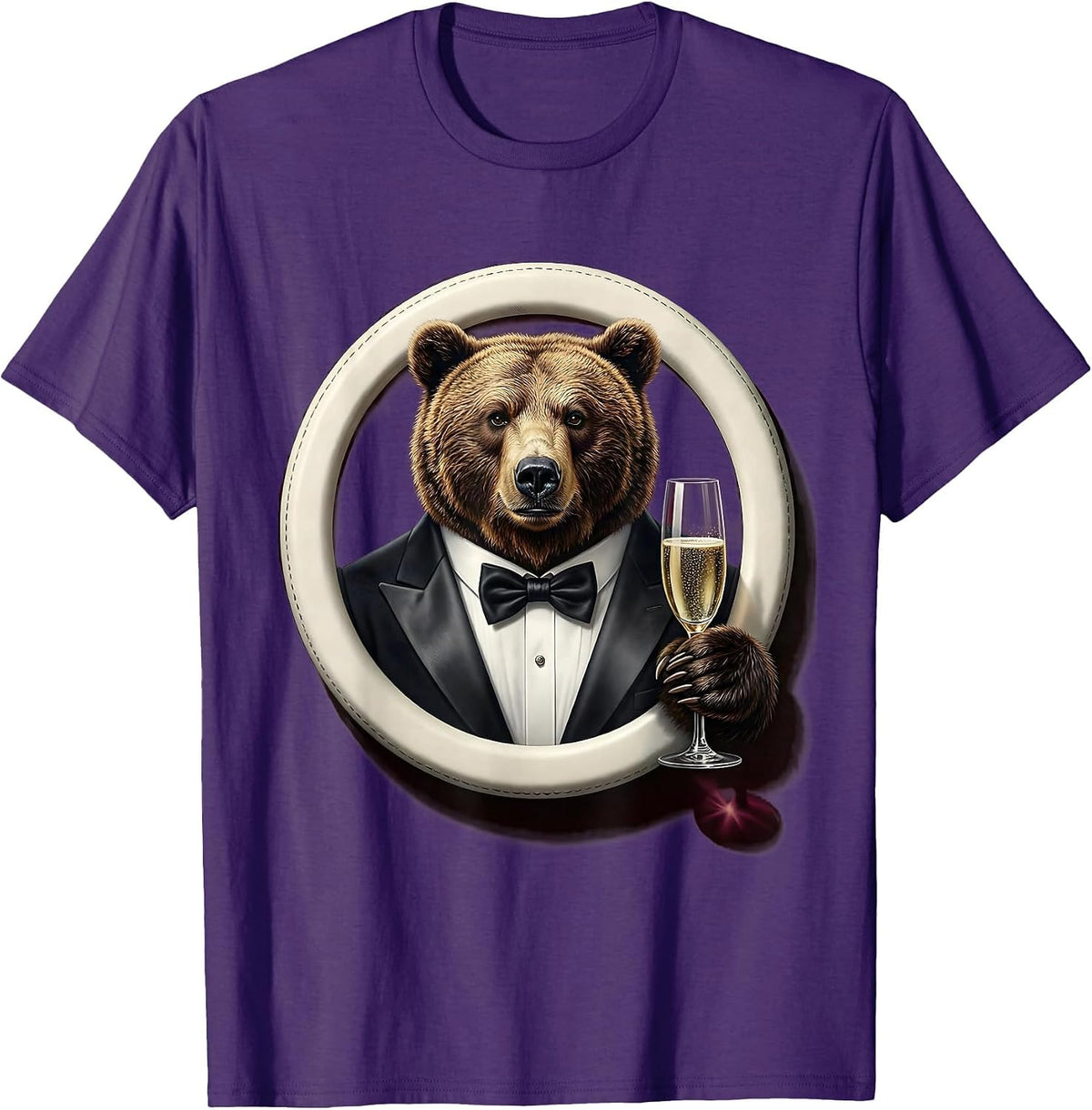 Bear in Tuxedo Champagne Toast Graphic T-Shirt - Purple