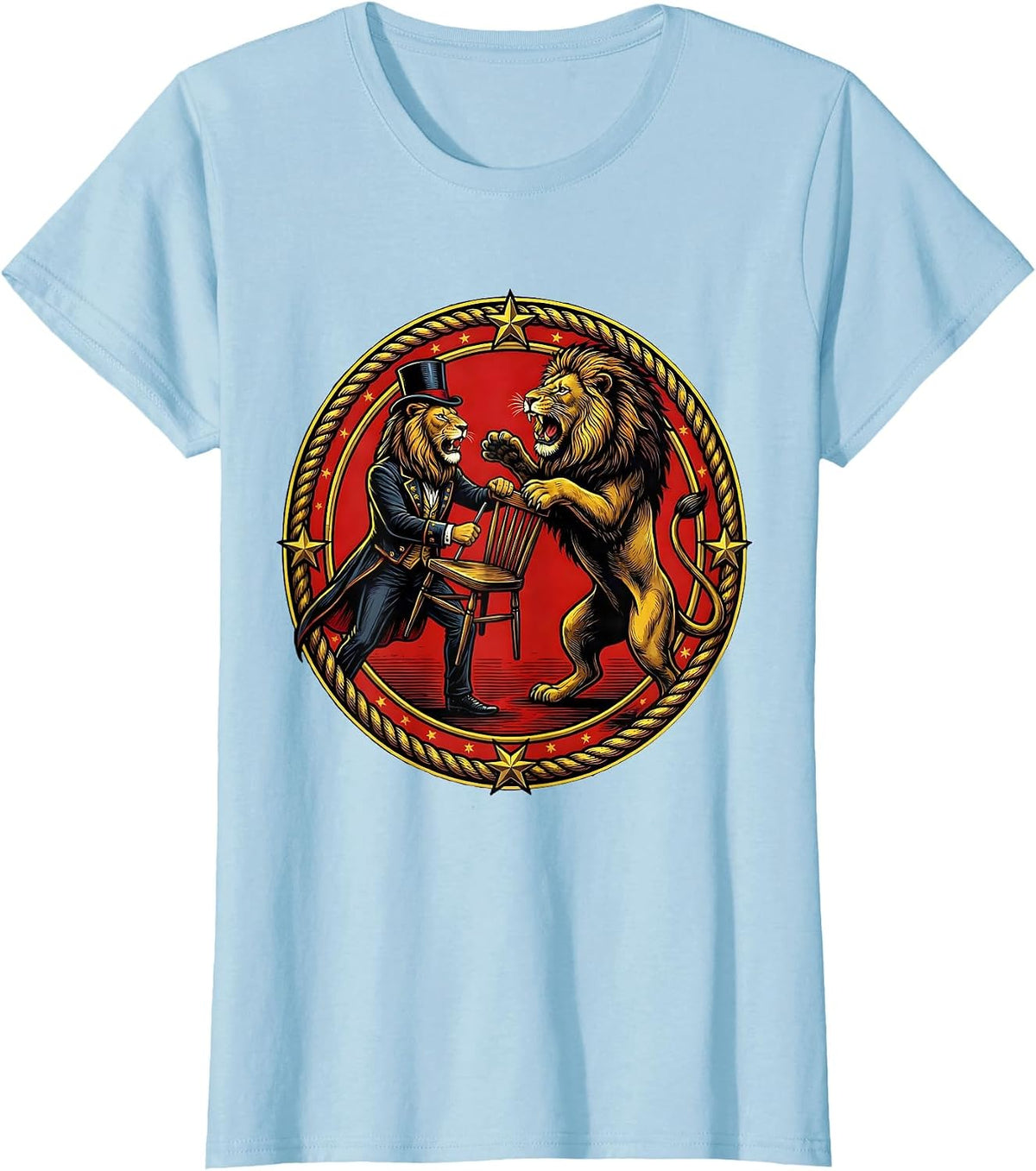 Lion Tamer Classic Circus Art Graphic T-Shirt - Baby Blue