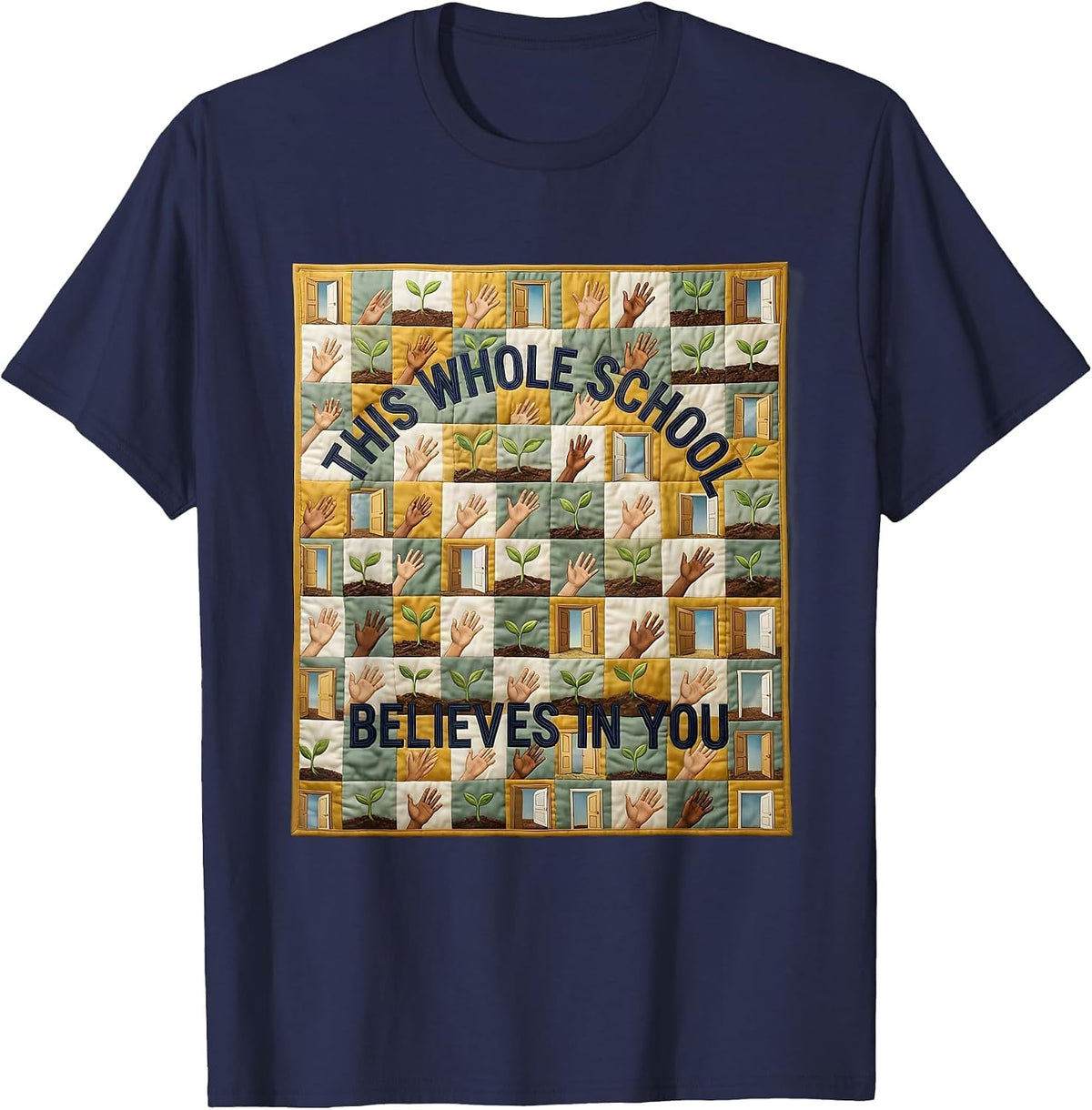 Men's This Whole School Believes In You Motivational Teacher T-Shirt - Navy Blue