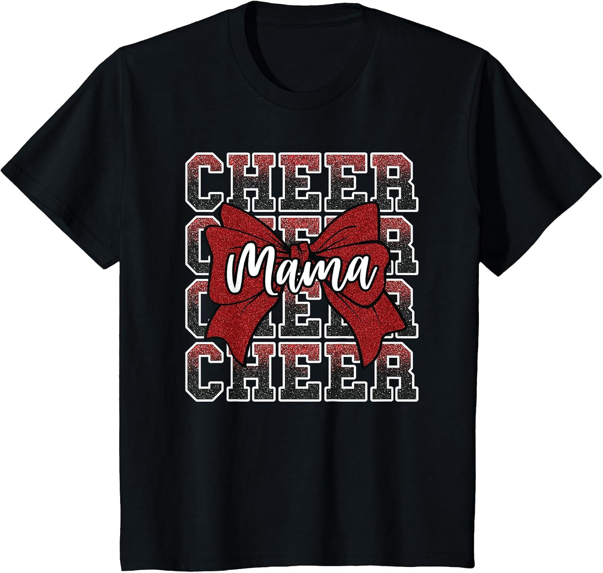 Cheer Mama Mom Mother Bow Sport Cheerleader Cheerleading Red T-Shirt - Black