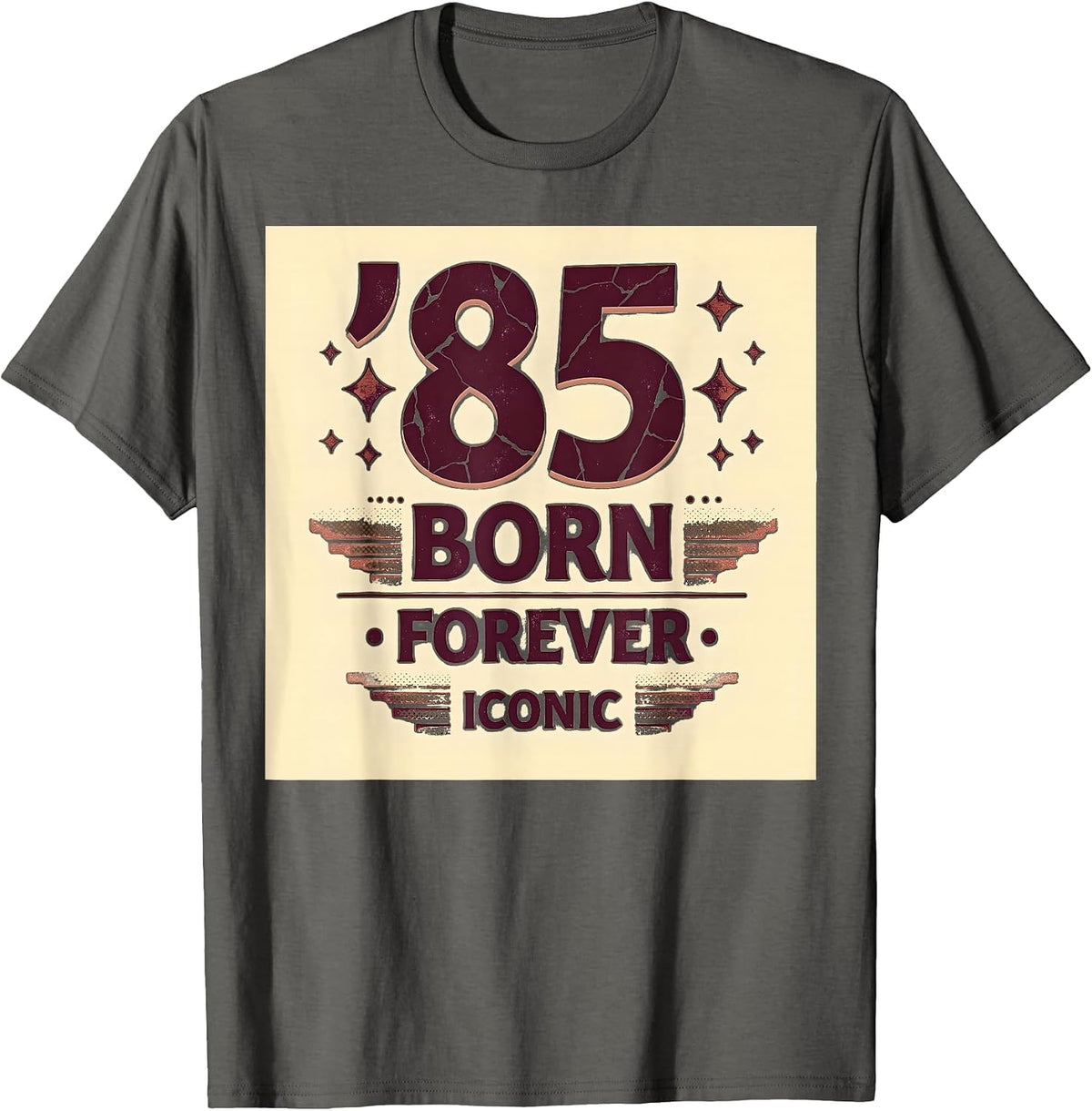 Vintage 1985 Born Forever Iconic Design T-Shirt - Asphalt Grey
