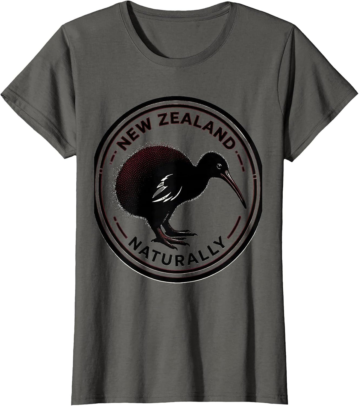 Women's New Zealand Naturally Blackwork Dotwork Kiwi Bird Lover T-Shirt - Asphalt Grey