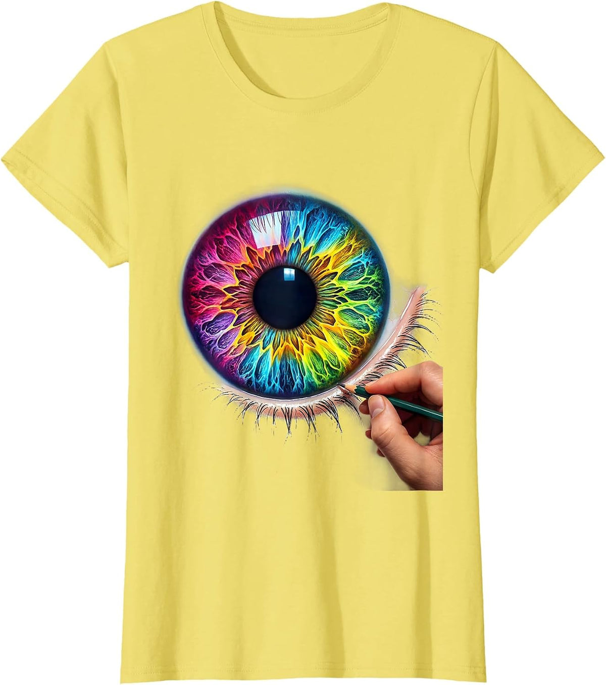 Women's Art Teacher Hand Sketching Eye Pencil Drawing T-Shirt - Lemon Yellow