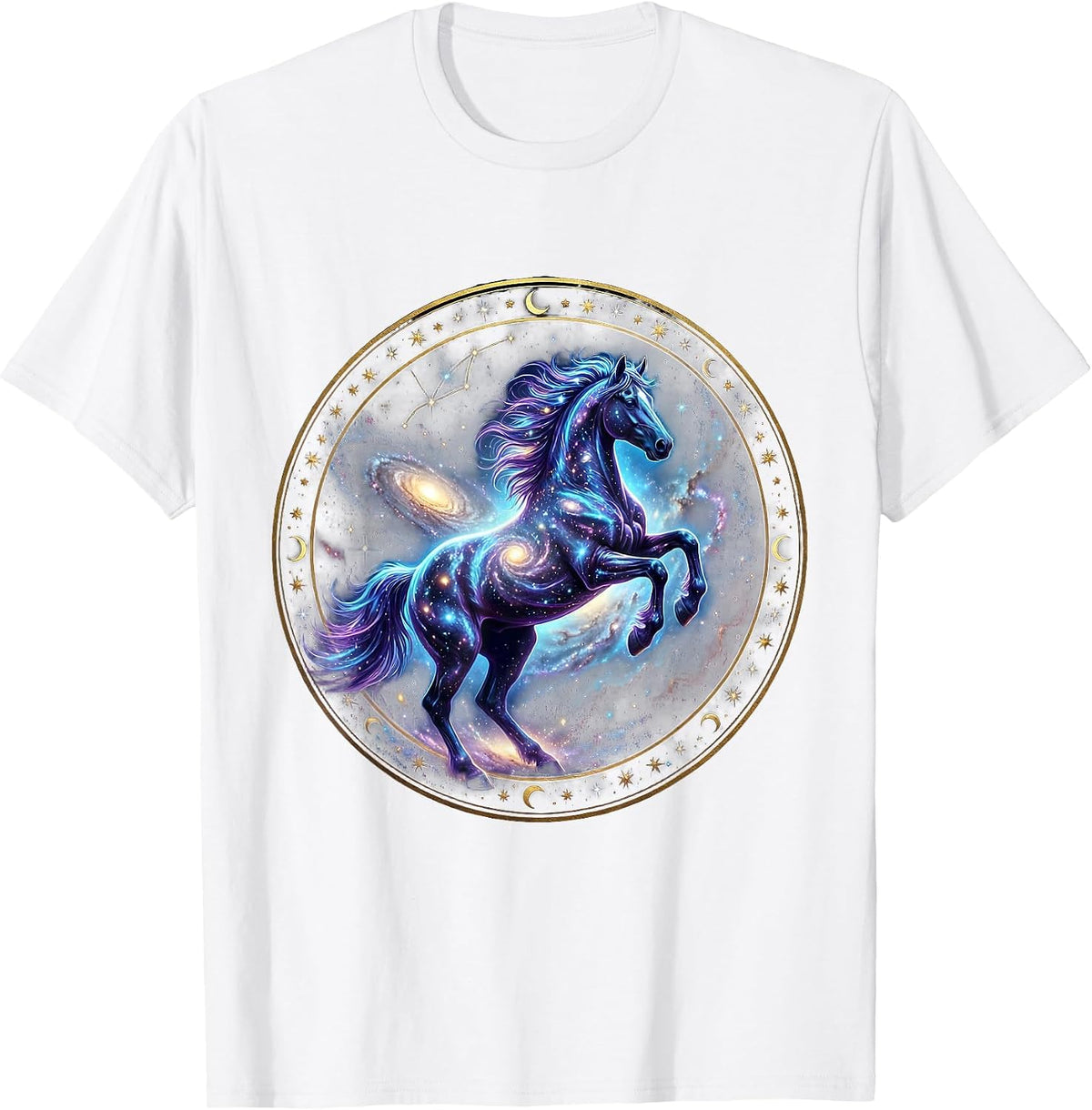 Wild Horse Galloping Through Open Field Design T-Shirt - White