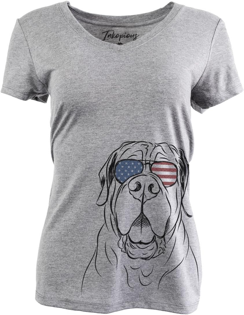 Patriotic Tufton the English Mastiff Triblend T-Shirt - Grey Relaxed V-neck