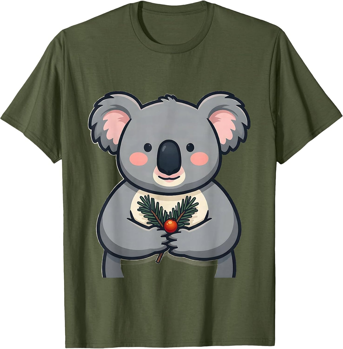 Men's Rounded Koala Hug Cute Kawaii Animal Lover Gift T-Shirt - Olive Green