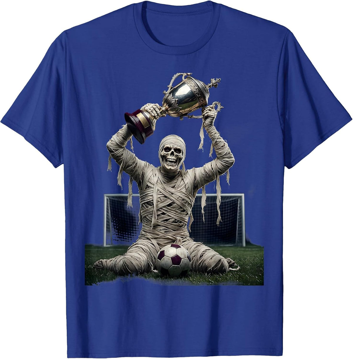 Mummy Soccer Trophy Dad Halloween Graphic T-Shirt - Royal Blue