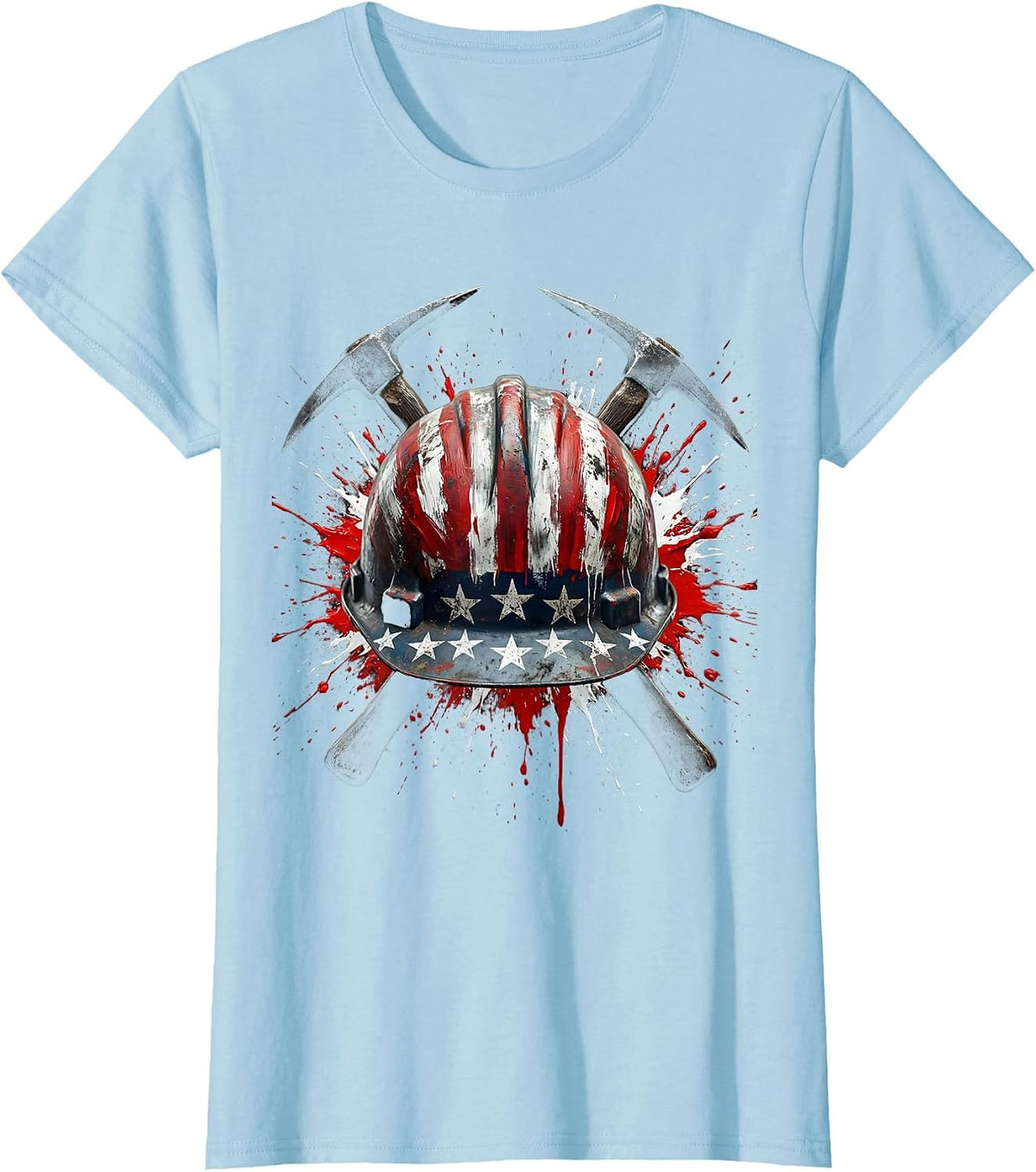 Miner Helmet and Pickaxe Crossed America Design T-Shirt - Baby Blue