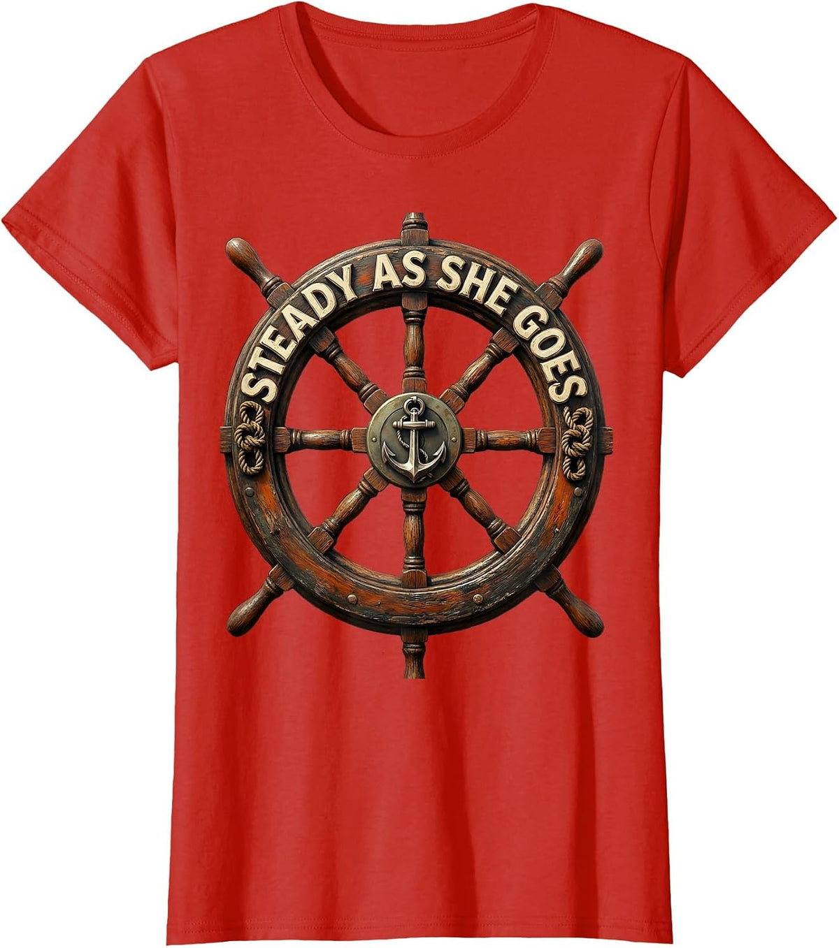 Steady As She Goes Navy Nautical Design T-Shirt - Red