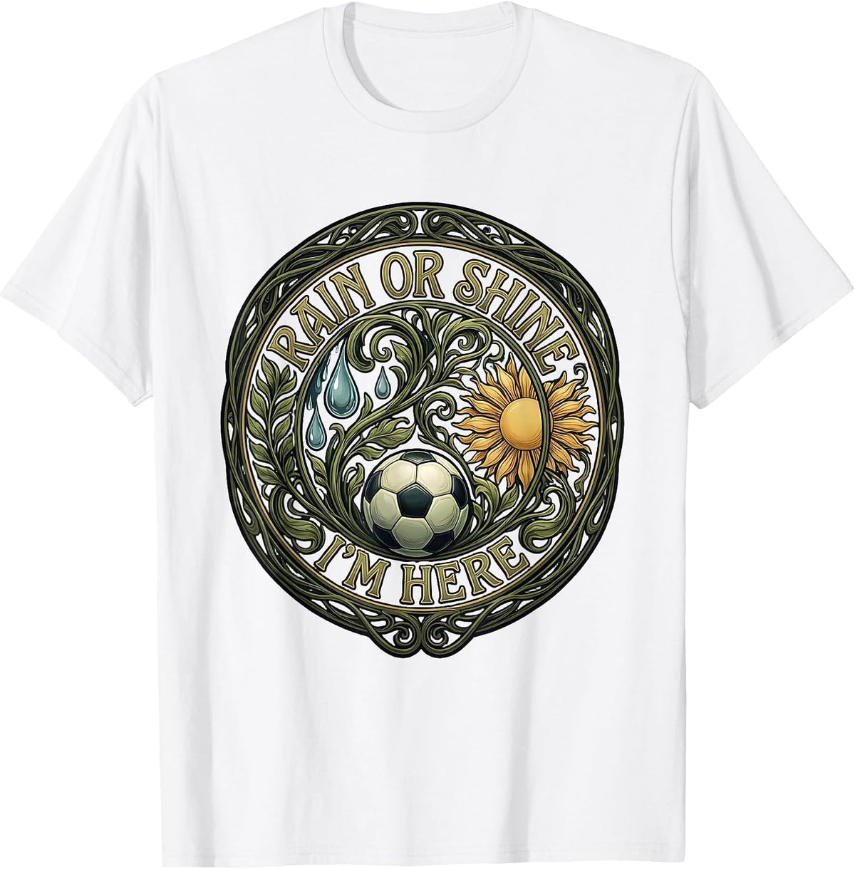 Men's Rain or Shine Soccer Dad Graphic Design T-Shirt - White