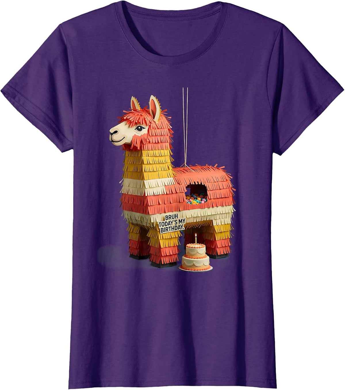 Bruh Today's My Birthday Funny Llama Piñata Birthday Boy T-Shirt - Purple