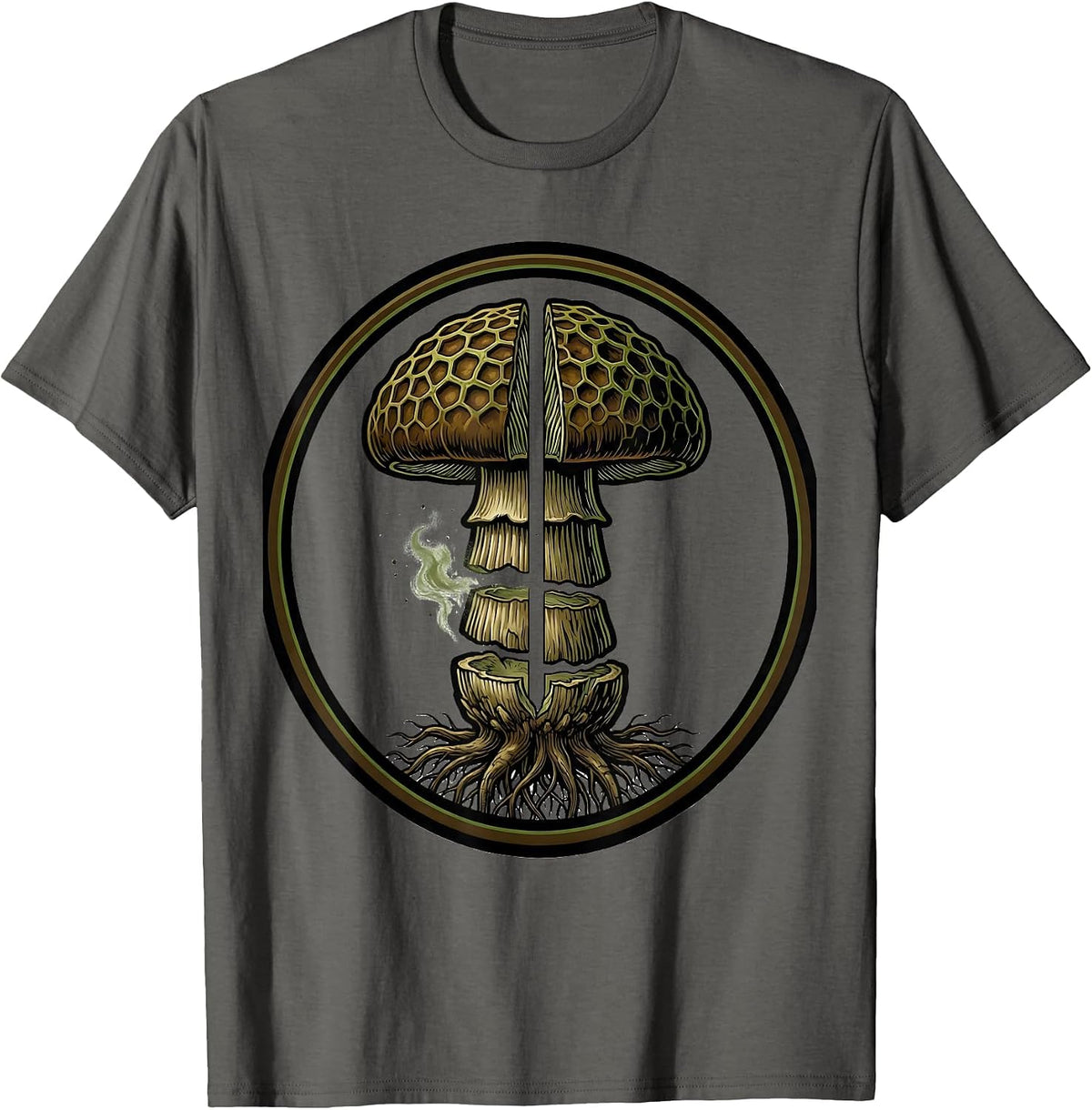 Morel Mushroom Exploded View Technical Forager Gift T-Shirt - Asphalt Grey