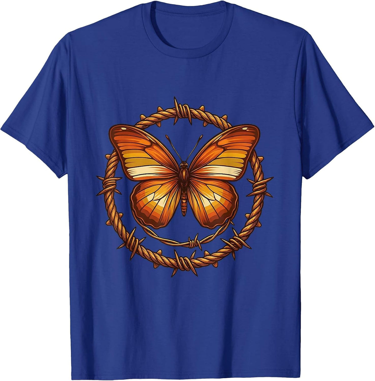 Neon Grunge Butterfly on Barbed Wire 90s Art T-Shirt - Royal Blue