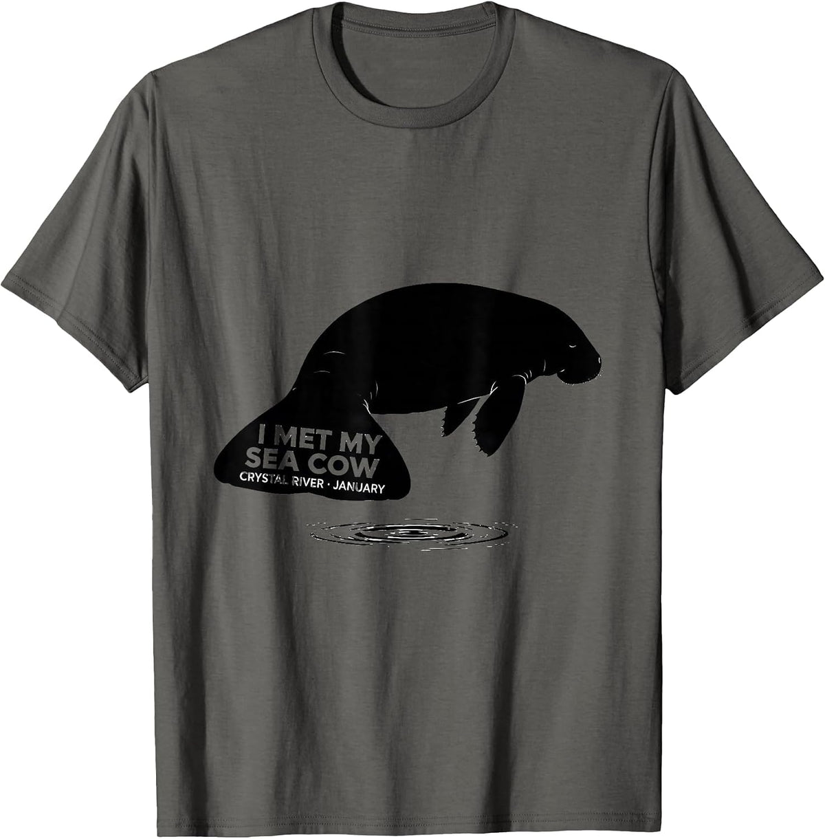 Men's I Met My Sea Cow, Crystal River, January Manatee Lover T-Shirt - Asphalt Grey