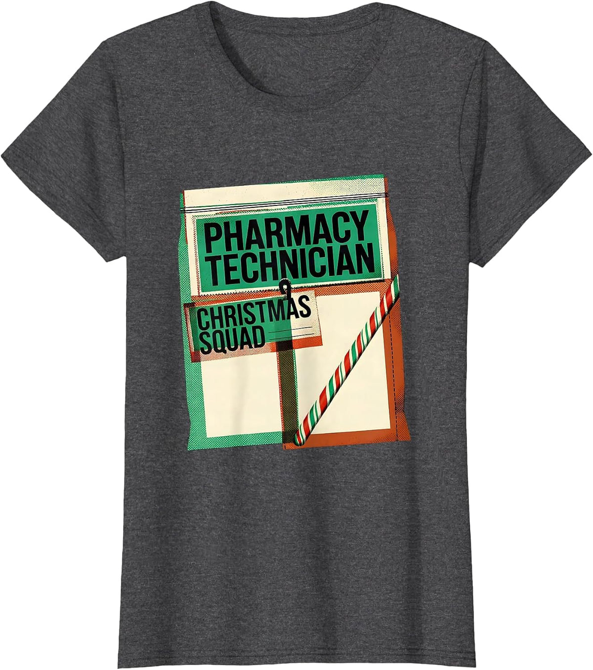 Women's Pharmacy Technician Christmas Squad Funny Matching Holiday T-Shirt - Dark Heather Grey