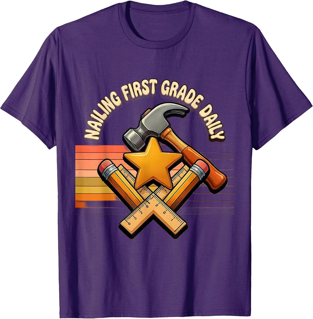 Nailing First Grade Daily Teacher Student Design T-Shirt - Purple