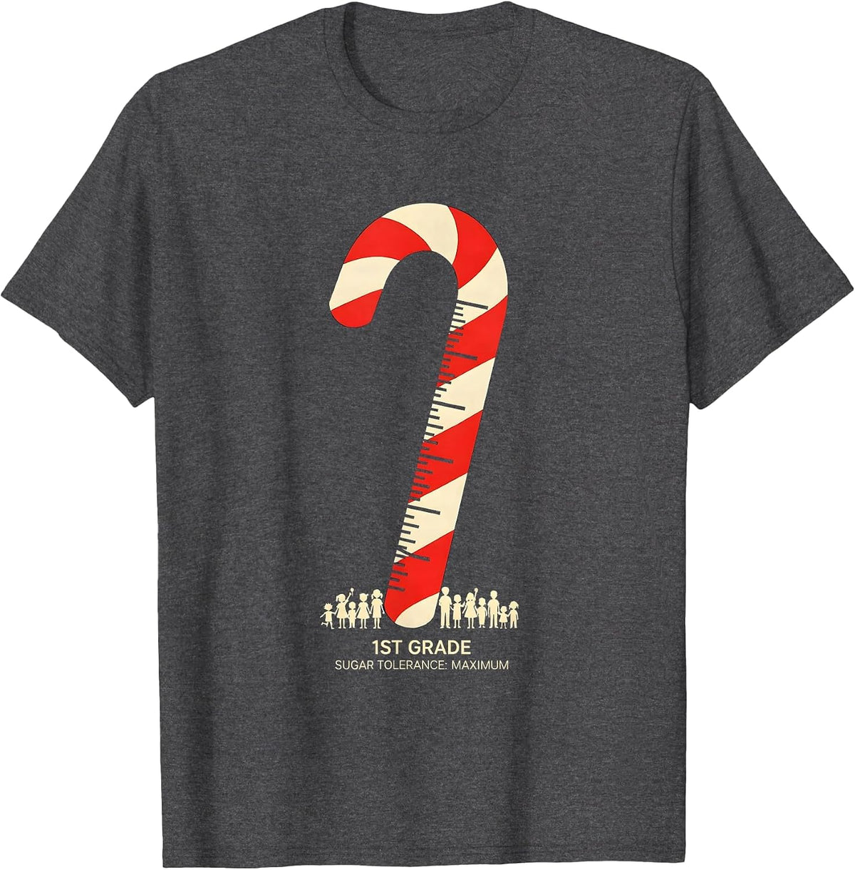 Men's 1st Grade Sugar Tolerance Maximum Cute Teacher Candy Cane T-Shirt - Dark Heather Grey
