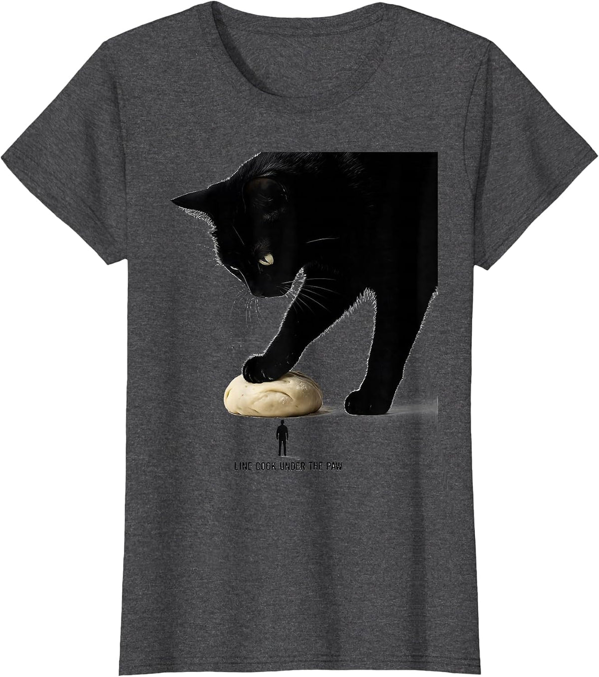 Women's Line Cook Under the Paw Funny Cat Lover Bakery Humor T-Shirt - Dark Heather Grey