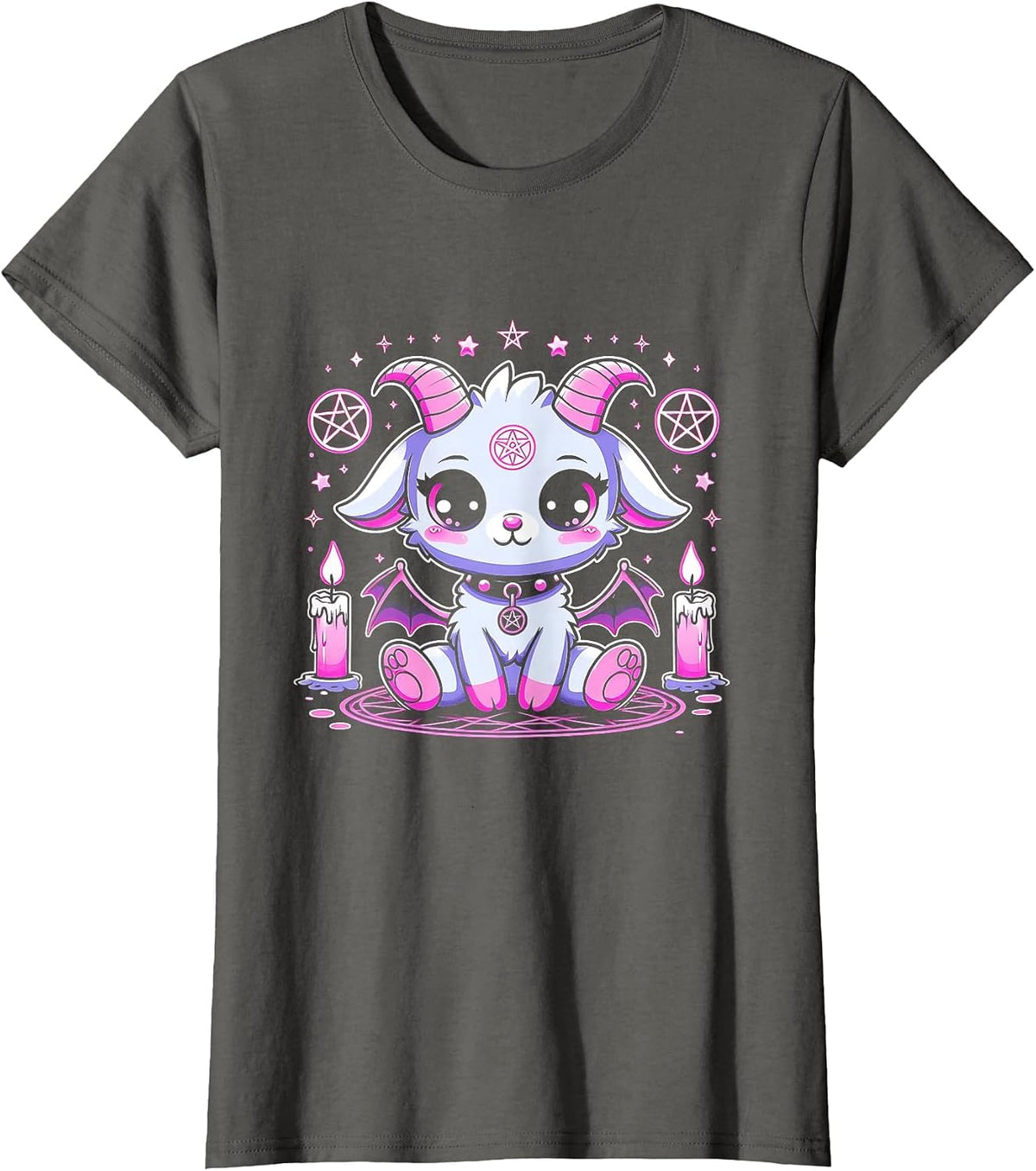 Kawaii Pastel Goth Cute Creepy Pentacle Baphomet Halloween T-Shirt - Asphalt Grey