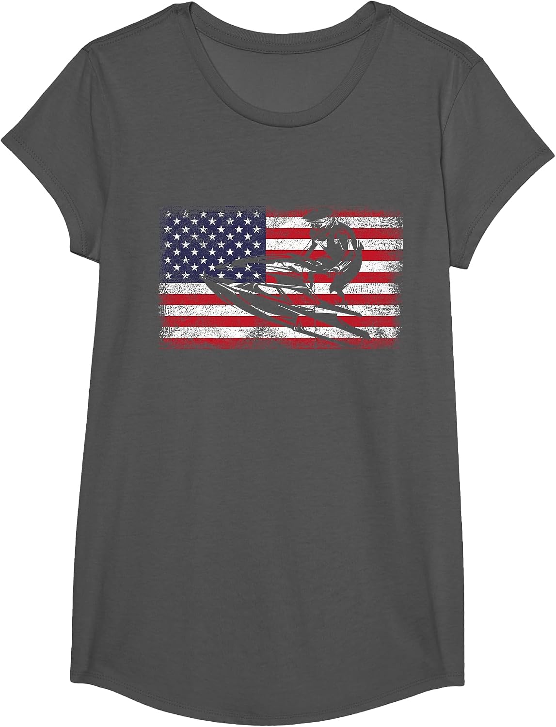 Personal Watercraft Grunge Style American PWC USA Flag T-Shirt - Girls Asphalt Grey