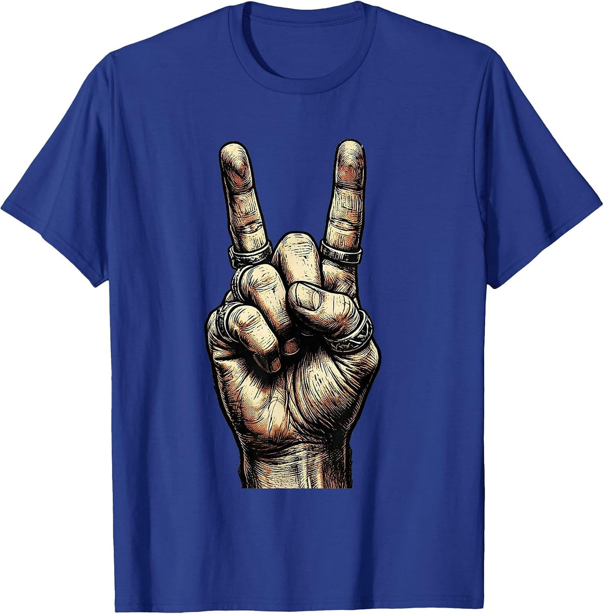 Devil Horns Hand Sign Rock Music Graphic T-Shirt - Royal Blue
