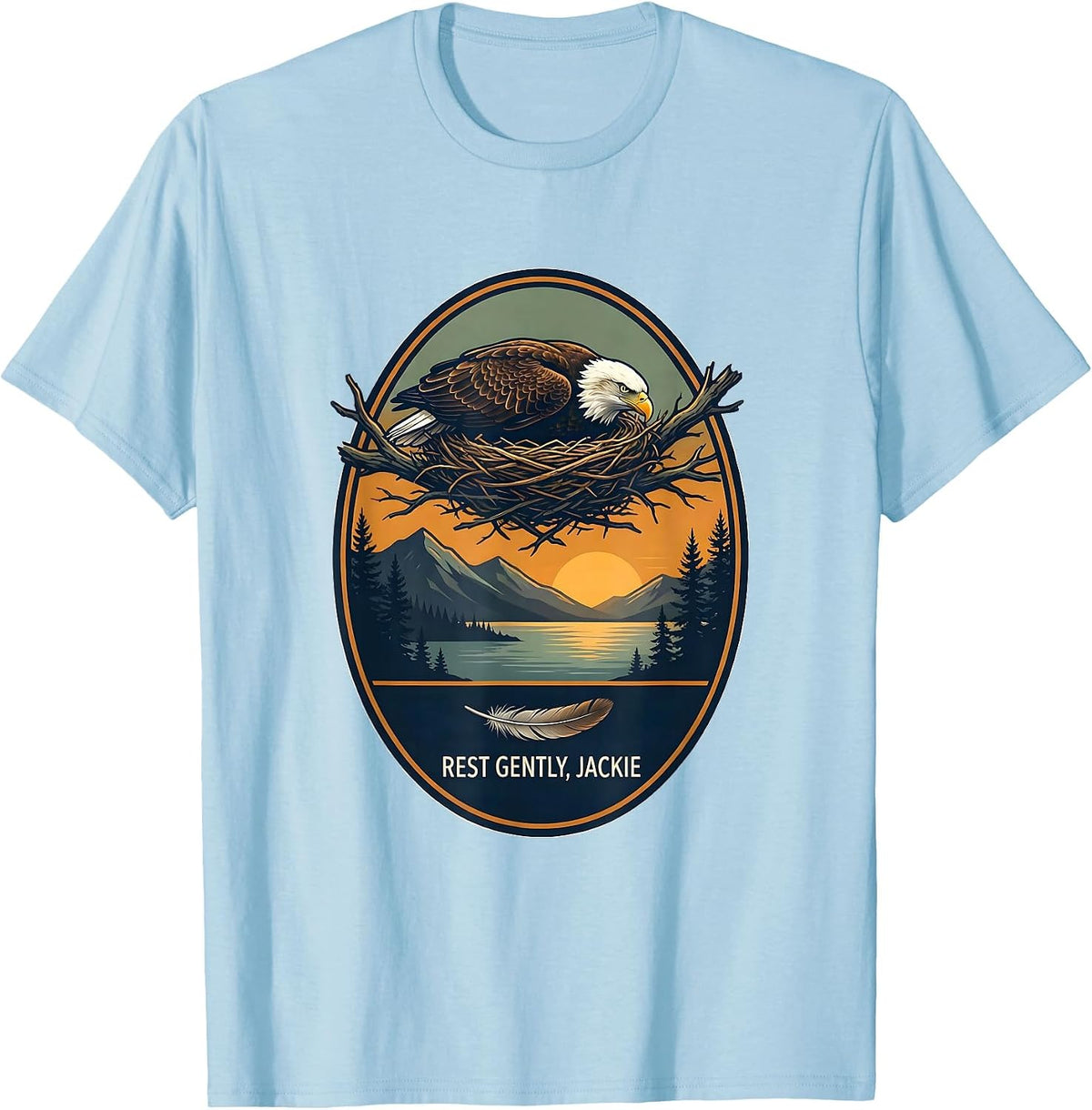 Men's Rest Gently Jackie Eagle Memorial Tribute Big Bear Lake T-Shirt - Baby Blue