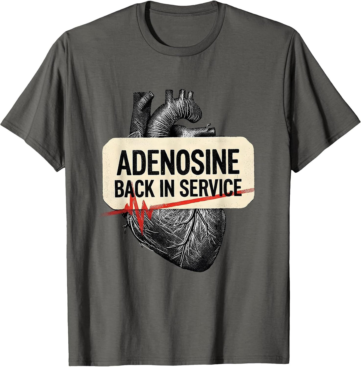 Men's Adenosine, Back In Service Funny Cardiology Nurse Cardiac T-Shirt - Asphalt Grey