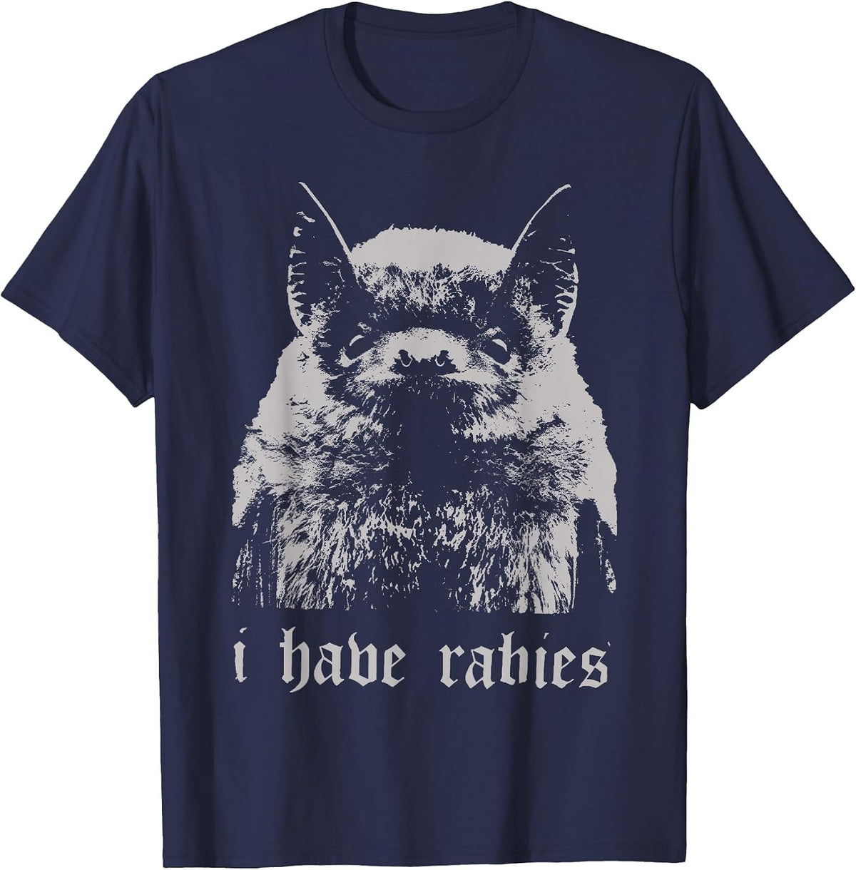 Vintage I Have Rabies Bat Funny Meme Quotes T-Shirt - Navy Blue