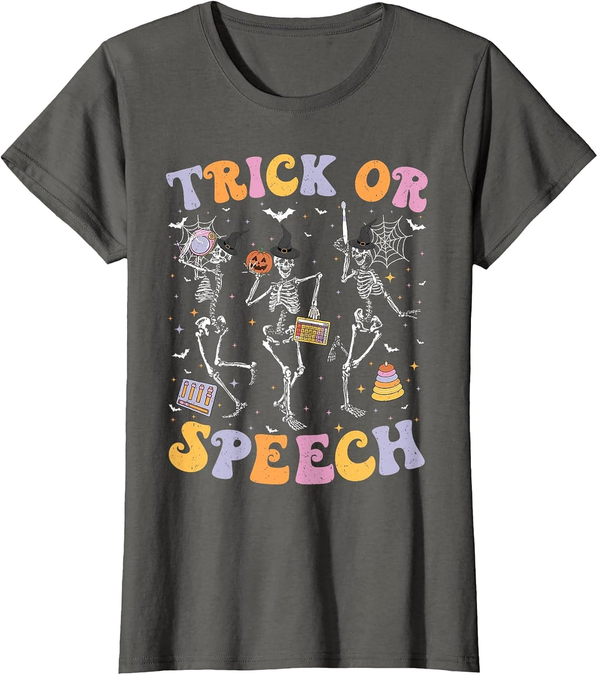 Trick or Speech Therapy SLP Halloween Speech Therapist T-Shirt - Asphalt Grey