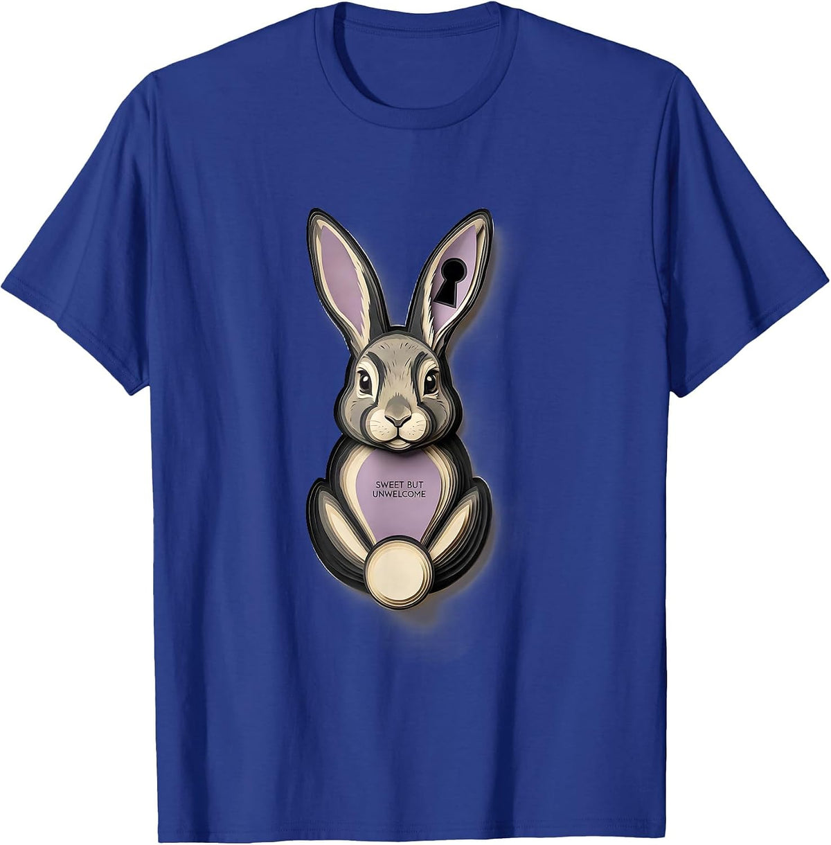 Men's Sweet But Unwelcome Paper Cutout Bunny Rabbit Lover Humor T-Shirt - Royal Blue